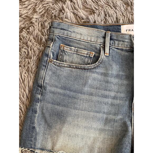 Frame Le Brigette Shorts Womens 27 Blue Denim Mid Rise Distressed Raw Hem USA - Picture 7 of 15